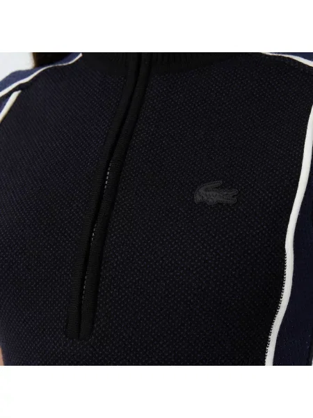 Lacoste Sukienka Z Krótkim Rękawem Half Zip Z Blokadą Koloru Classic Fit czarna