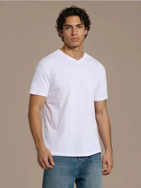 Sinsay koszulka basic z dekoltem V biały