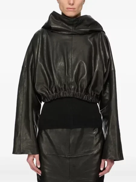 Bluza z kapturem Rick Owens skórzana czarna