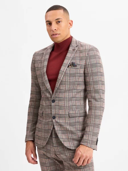 Finshley & Harding London kurtka modułowa Brixdon Mężczyźni Slim Fit beżowy|brązowy w kratkę 44 beżowa