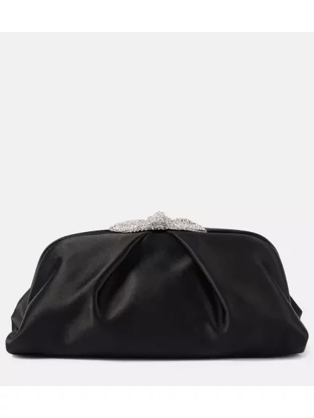 Satenska pisemska torbica Aquazzura z lokom vezi črna