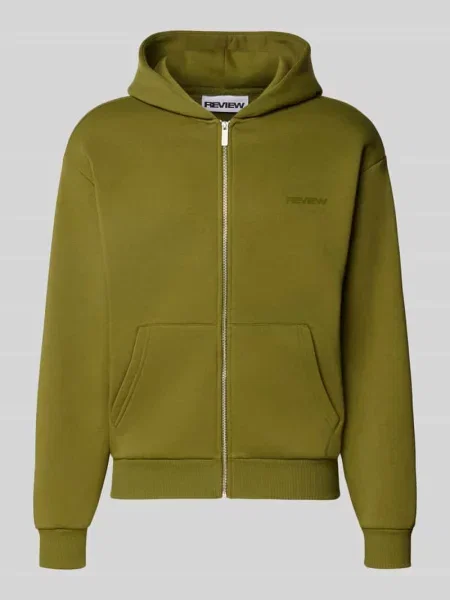 Bluza rozpinana o kroju relaxed fit z mieszanki bawełny z kapturem Review zielona