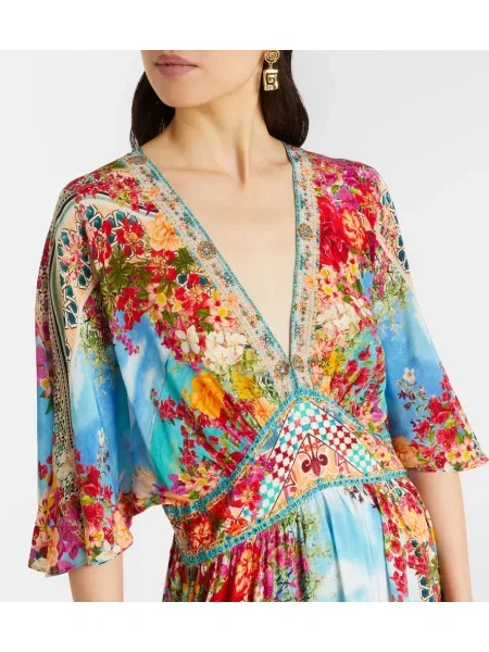 Rochie maxi Camilla de mătase cu imagine de costum