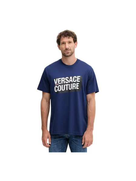 Koszulka Versace Jeans Couture z nadrukiem niebieska