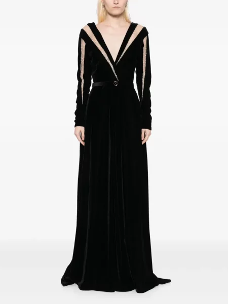 Rochie maxi Saiid Kobeisy de catifea lungă de costum negru