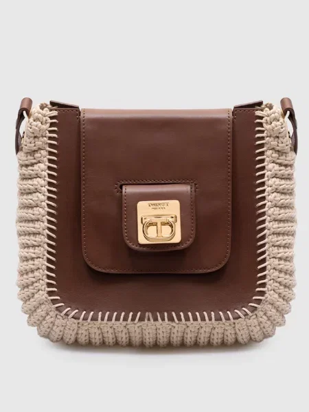 Комбінована сумка з логотипом Twinset коричнева