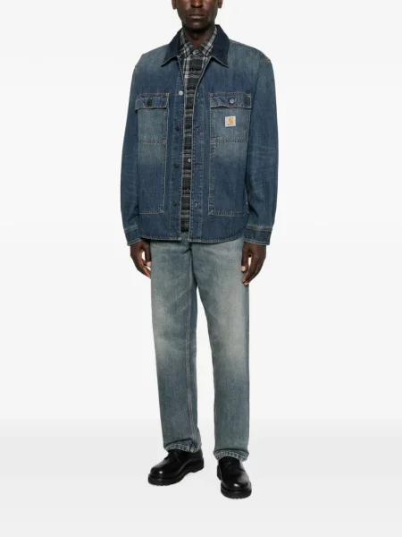 Péřová bunda Carhartt Wip s autogramem modrá