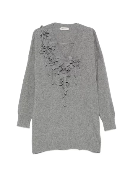 Pulover Alberta Ferretti cu model floral cu decolteu în V cu aplicații gri