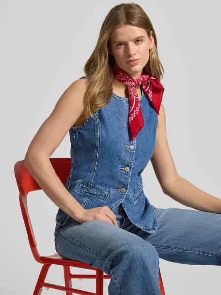 Kamizelka jeansowa o kroju shaped fit z czystej bawełny z golfem Only niebieska