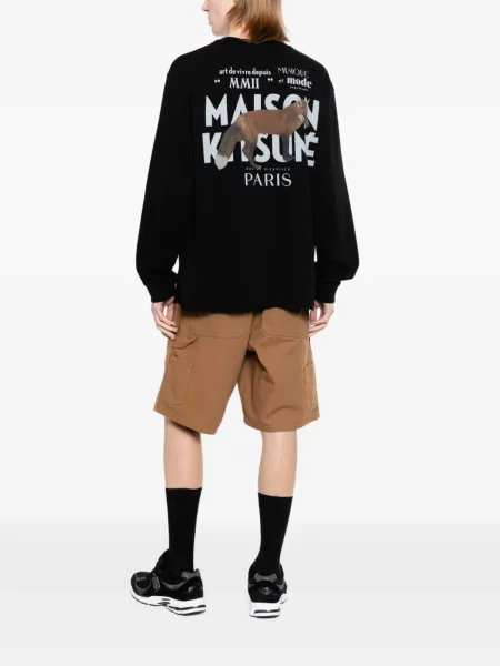 Lung tricou Maison Kitsune cu imagine negru