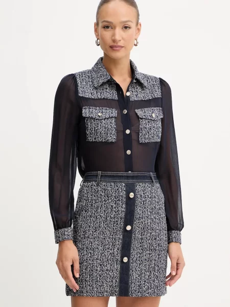 Риза Morgan дамска със стандартна кройка с класическа яка COSCAR тъмносиньо