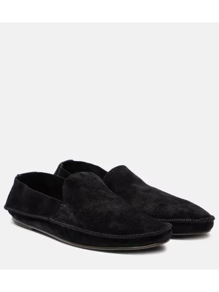 Pantofi loafer The Row din piele de căprioară negru