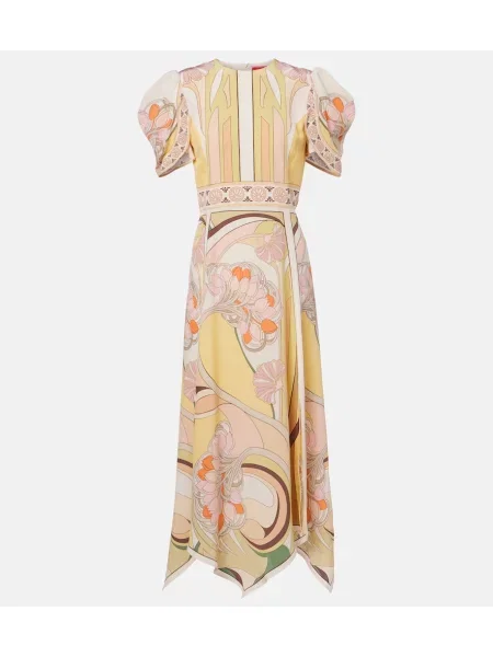 Jedwabna sukienka midi La Doublej w kwiatki do kolan