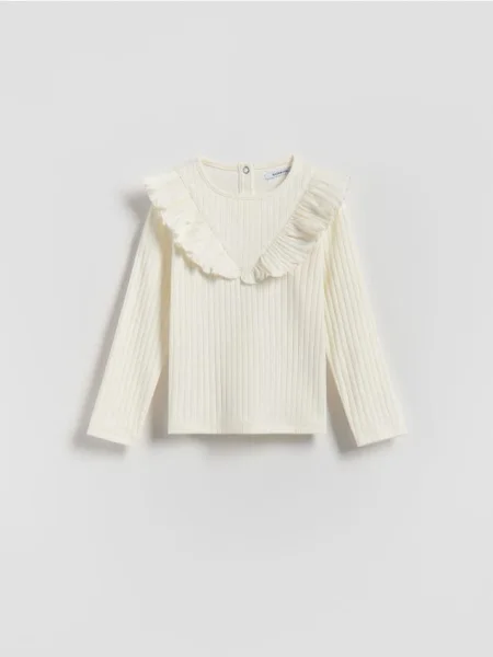 Reserved Tricou cu volane și reiat crem