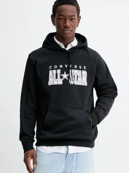Суичър с качулка Converse с качулка с принт черно