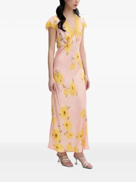 Rochie Never Fully Dressed cu model floral cu imagine din dantelă roz