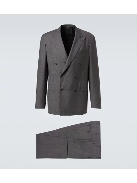 Volnena obleka ukrojena obleka Canali dvojno zapenjanje siva
