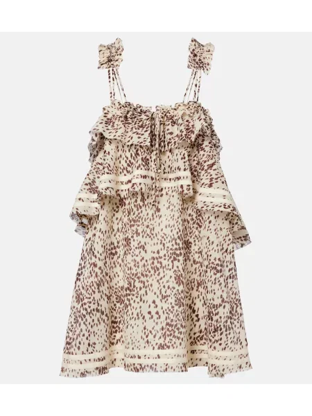 Rochie cu volane The Attico cu imagine cu model leopard alb