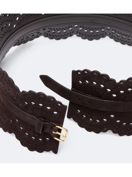 Cu centură curea Alaïa din piele de căprioară maro