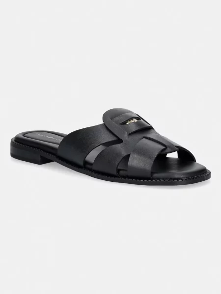 Tommy Hilfiger papuci pentru femei din piele COIN LEATHER SANDAL negru