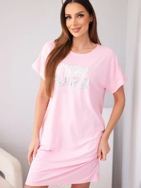 Rochie mini Kesi Włoski cu mâneci scurte roz