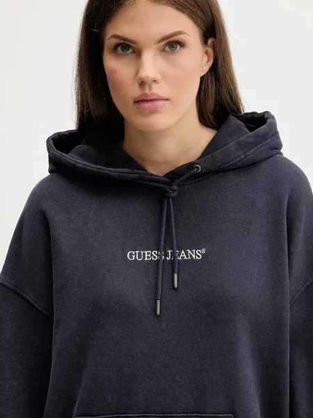 Кофта Guess Jeans з капюшоном з аплікацією синій