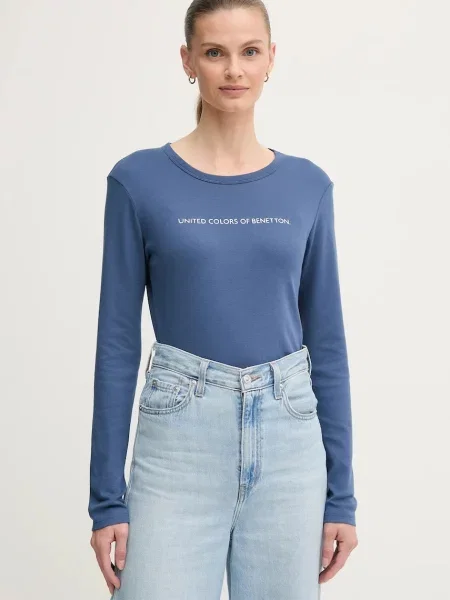 Блуза с дълги ръкави United Colors of Benetton лилаво синьо