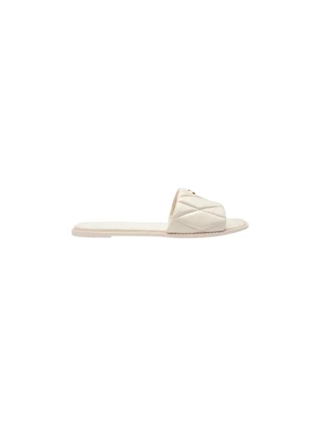 Coach klapki na płaskim skórzane Holly Quilted Leather Sandal białe