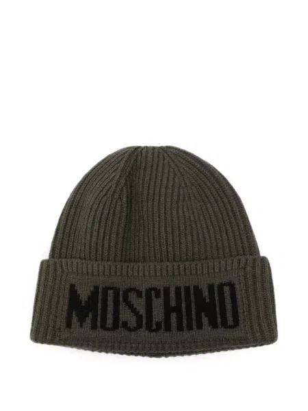 Căciulă Moschino tricotate cu autograf verde