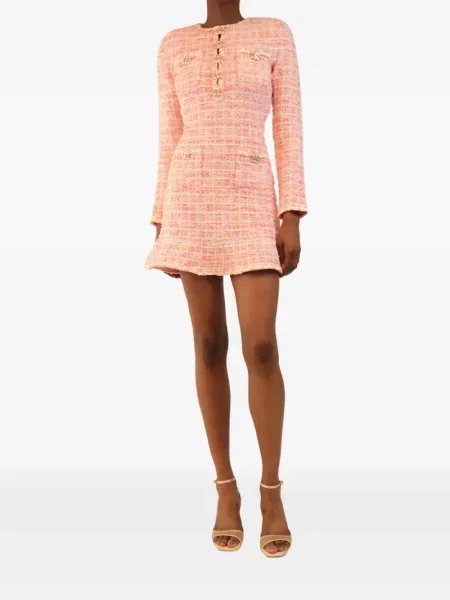 Bouclé rochie mini Self-portrait cu volane roz