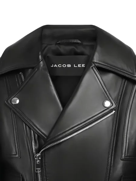 Ζωσμένος δερμάτινο μπουφάν Jacob Lee μαύρο