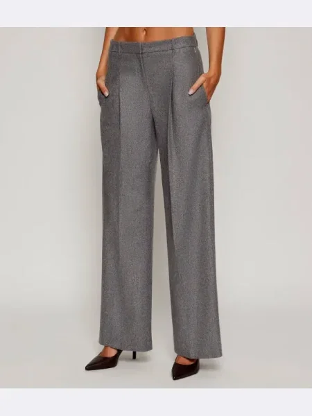 BOSS pantaloni din lână drept high waist gri