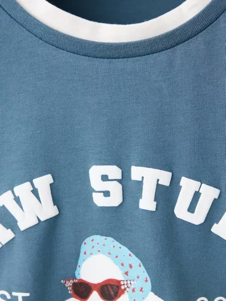 Koszulka z wzorzystym detalem Dzieci lata MANGO KIDS niebieski