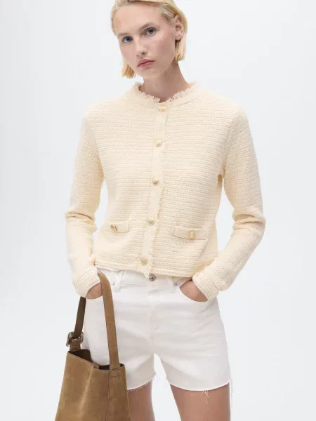 Жакет MANGO кремовий поліестер/бавовна