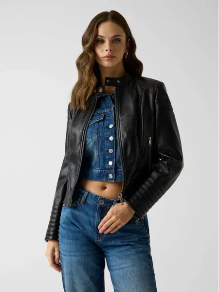 Guess Geacă din imitație de piele negru