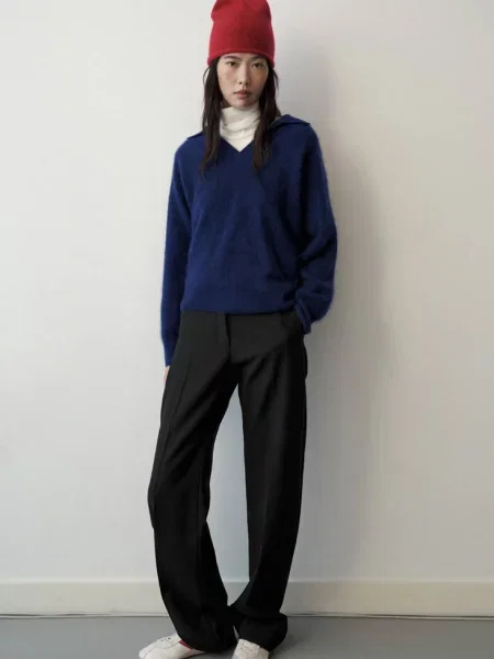 Sweter z kołnierzykiem polo wełna atramentowy Kobieta XL MANGO
