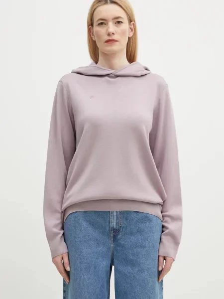 Шерстяна кофта Pangaia з капюшоном однотонна фіолетовий