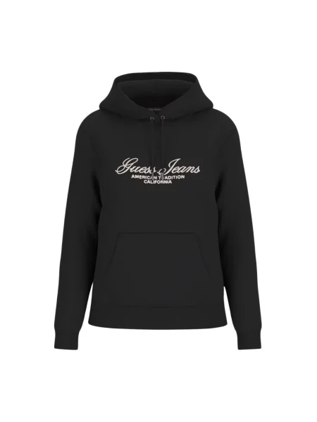 Guess Jeans bluza z kapturem z aplikacją czarny