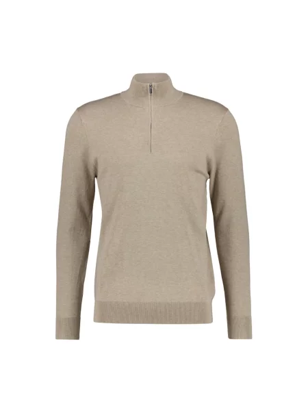 Sweter o kroju slim fit dzianiny z dodatkiem jedwabiu i zamkiem błyskawicznym Profuomo beżowy