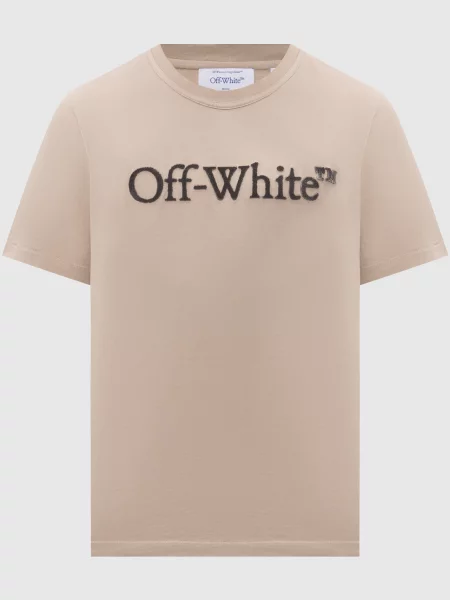 Футболка з фактурним логотипом Off-white бежева