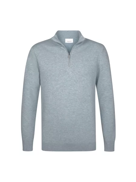 Sweter z dzianiny z mieszanka lyocellu ze stójką Profuomo niebieski