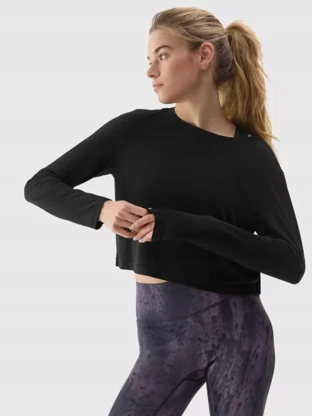 LONGSLEEVE 4F CROP-TOP DO JOG BLUZA Z DODATKIEM MODALU czarny