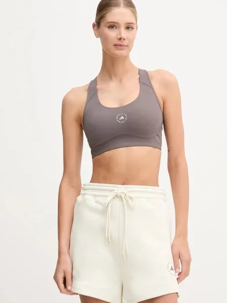 Спортен сутиен adidas by Stella McCartney Power Impact кафяво с изчистен дизайн сиво