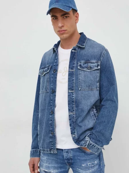Džínová bunda Pepe Jeans Luka Stencil přechodná modrá