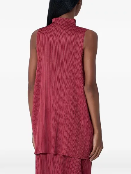 Kołnierzykowy top Pleats Please Issey Miyake plisowany czerwony