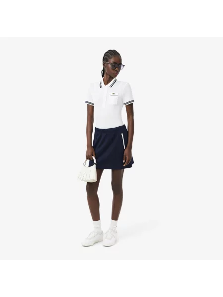 Lacoste Dopasowana Prążkowana Koszulka Polo Wyprodukowana We Francji biała