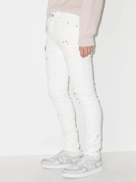 Raštuotos liesas skinny fit džinsai Purple Brand balta