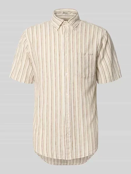 Koszula lniana o kroju slim fit z brustaszą Gant beżowa