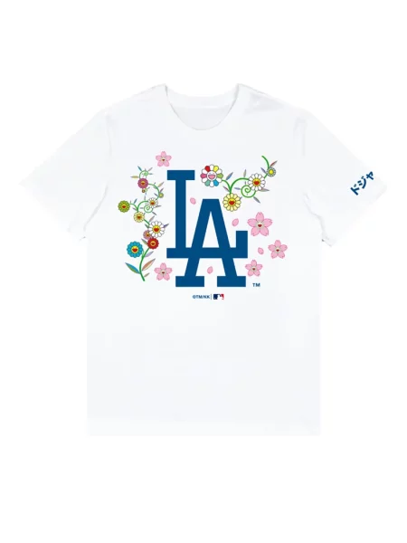 Tricou Takashi Murakami cu model floral cu imagine alb