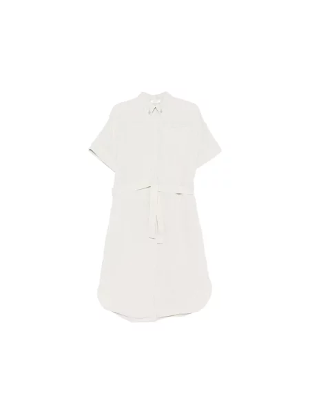 Lniana sukienka koszulowa Panicale do kolan beżowa